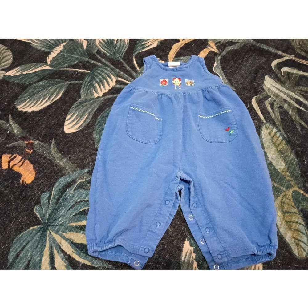 Vintage Carter's Bubble Romper 9-12M Blue Embroidered Bird Floral Cotton Baby